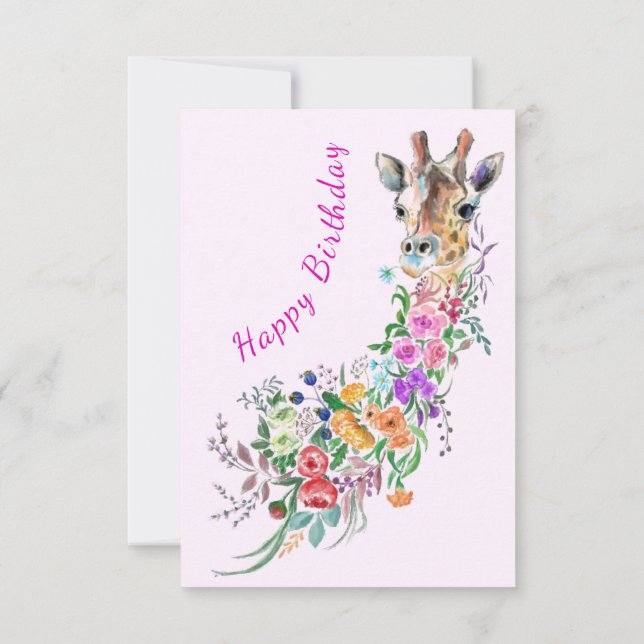 Fleurs Bouquet Giraffe Carte Anniversaire (Dos)