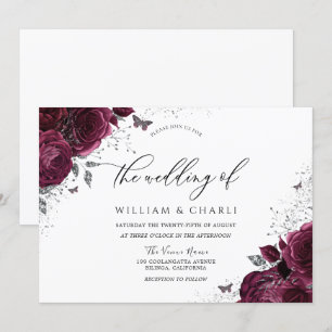 Fleurs Bourgogne Faire-part de mariage papillon