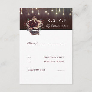 Fleurs Bourgogne Lanter Mariage Rustique Carte RSV