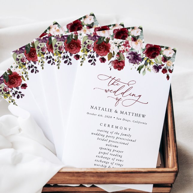 Fleurs Bourgognes, Fleurs Roses, Programme Mariage (Créateur téléchargé)