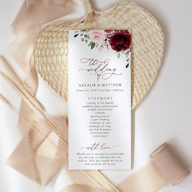 Fleurs Bourgognes, Fleurs Roses, Programme Mariage (Créateur téléchargé)