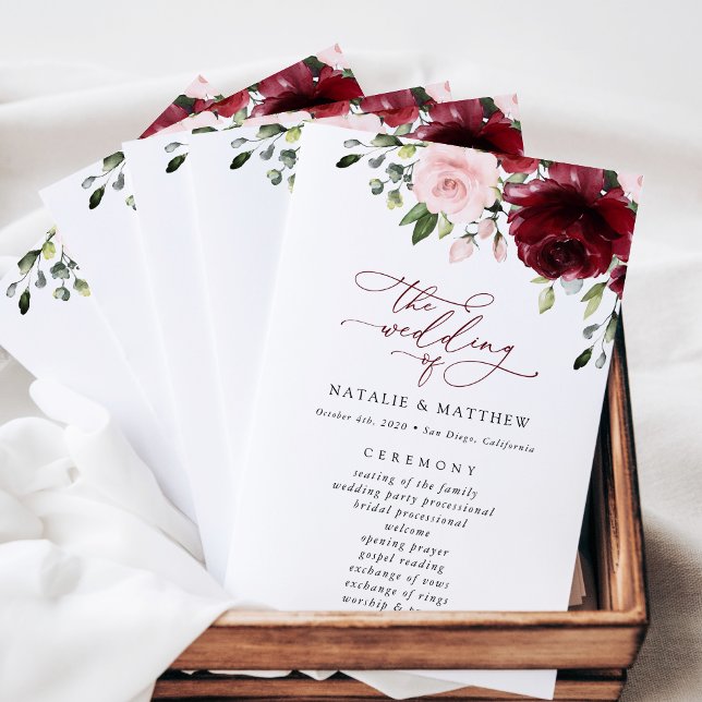 Fleurs Bourgognes, Fleurs Roses, Programme Mariage (Créateur téléchargé)