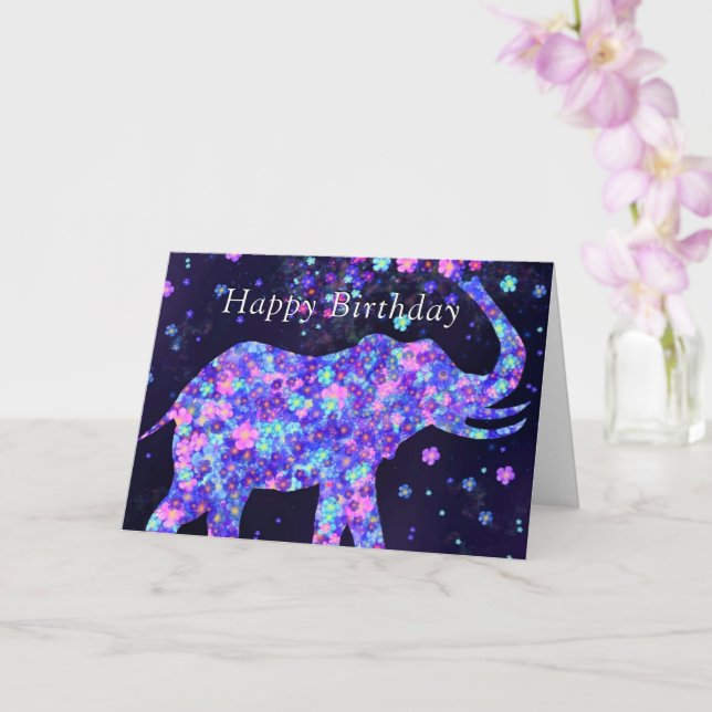 Fleurs Carte d'anniversaire éléphant (Orchidée)
