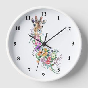 Fleurs colorées Bouquet Giraffe Mur Horloge Printe