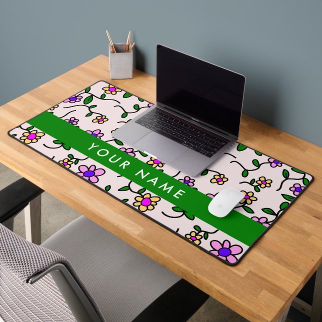 Fleurs Colorées, Fond Rose, Vert (Bureau 2)