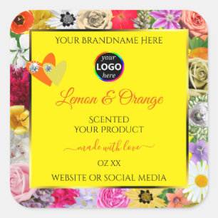 Fleurs colorées Jaune Produit Coeurs Étiquette Log
