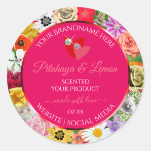 Fleurs colorées Produit rose Étiquette Coeurs Bijo