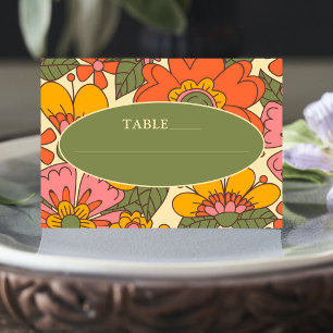 Fleurs colorées Vintage Retro Mariage Carte Place