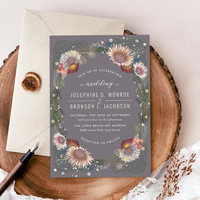 Fleurs croisées Faire-part de mariage violet (Créateur téléchargé)