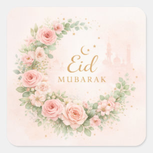 Fleurs Croissant Eid Mubarak Autocollants – Rose t