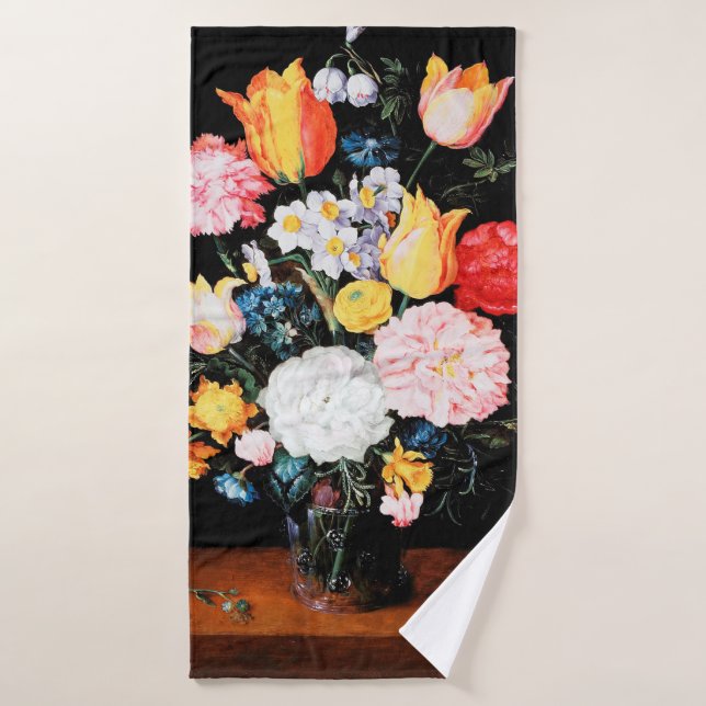 Fleurs dans un navire en verre, Jan Brueghel le pl (Serviette de bain)