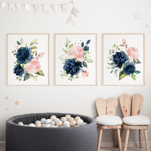 Fleurs d'aquarelle bleu marine et bleu, infirmière