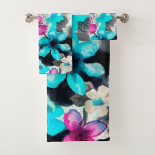 Fleurs d'aquarelle bleu rose blanc