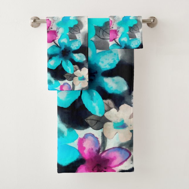 Fleurs d'aquarelle bleu rose blanc (En situation)