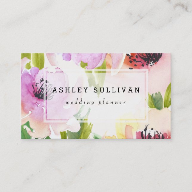 Fleurs d'aquarelle Boho | Carte de visite floral (Devant)