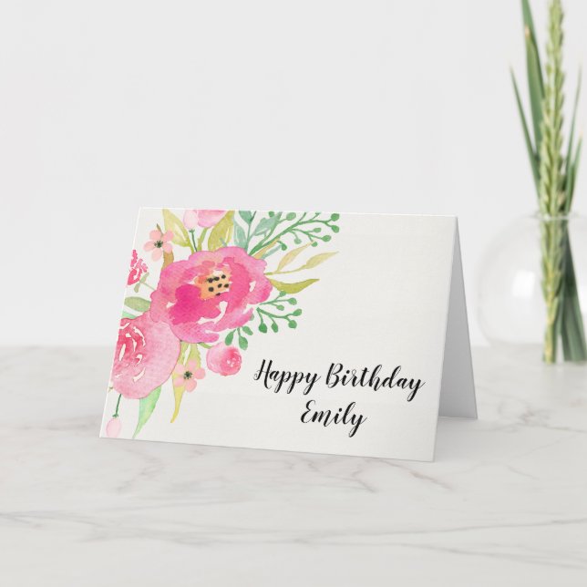 Fleurs d'aquarelle - Carte d'anniversaire personna (Devant)