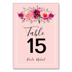 Fleurs d'aquarelle Cerise   Numéro de table rose
