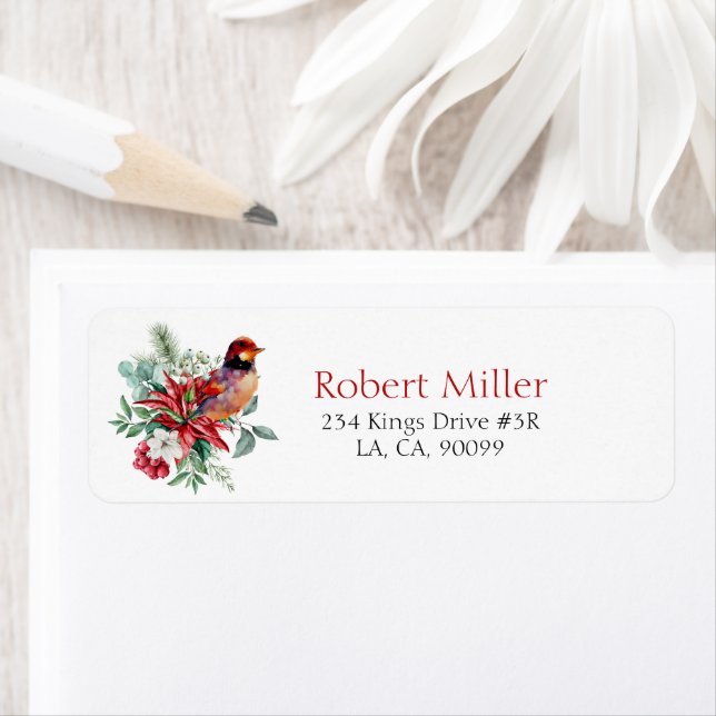 Fleurs d'aquarelle de Noël, feuille et oiseau (En situation)