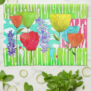 Fleurs d'aquarelle en Whimsical Serviettes de cuis