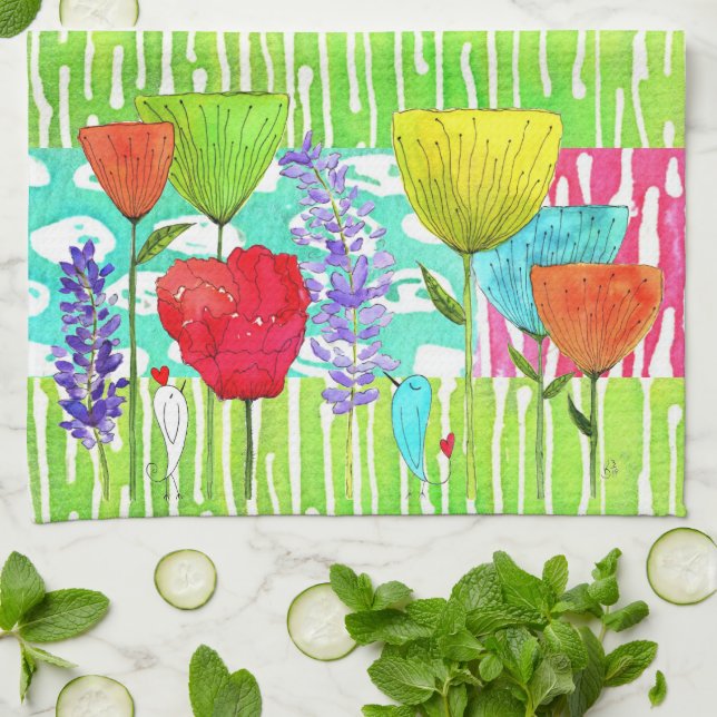 Fleurs d'aquarelle en Whimsical Serviettes de cuis (Plié)