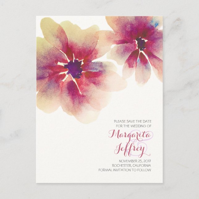 fleurs d'aquarelle enregistrer la date cartes post (Devant)