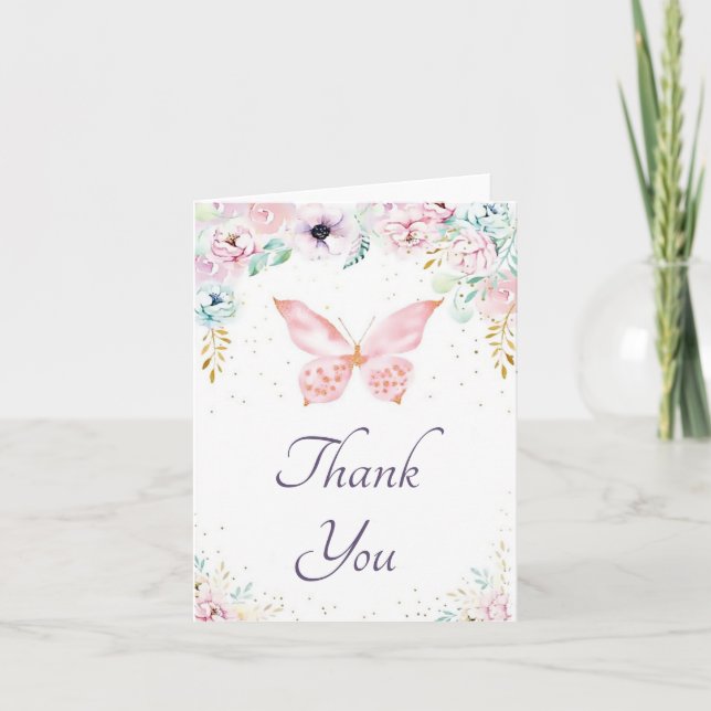 Fleurs d'aquarelle et carte de remerciements papil (Devant)