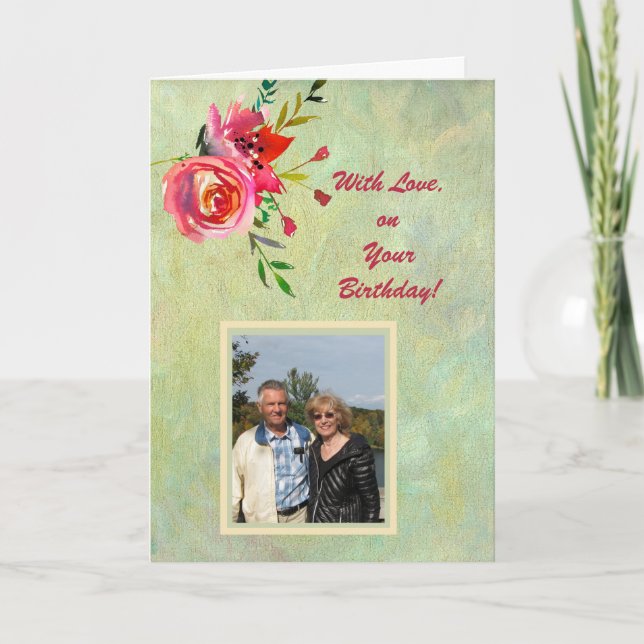 Fleurs d'aquarelle et carte photo d'anniversaire (Devant)