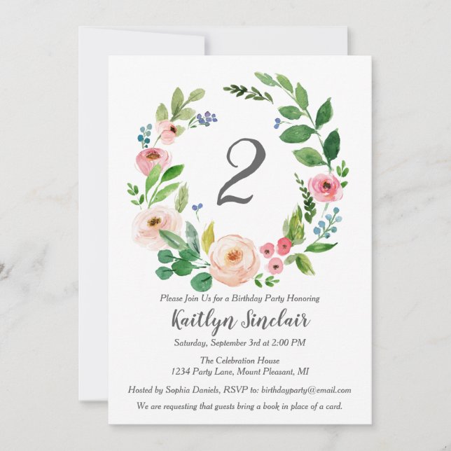 Fleurs d'aquarelle Invitation de fête d'anniversai (Devant)