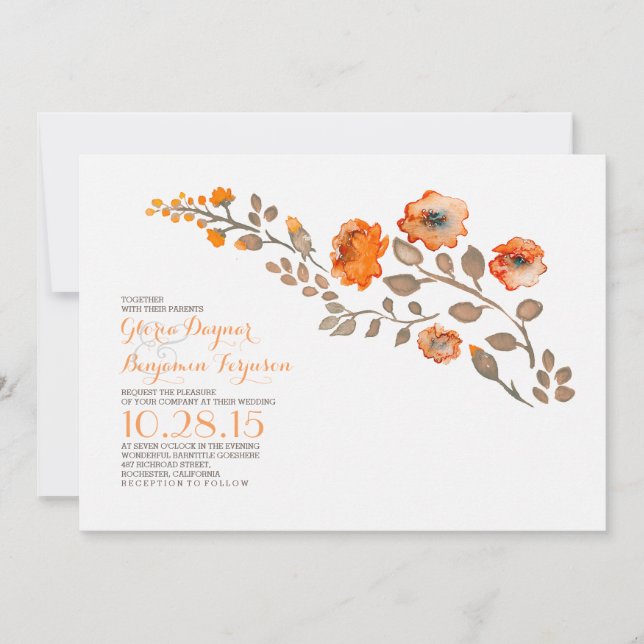 Fleurs d'aquarelle - invitation mariage de automne (Devant)