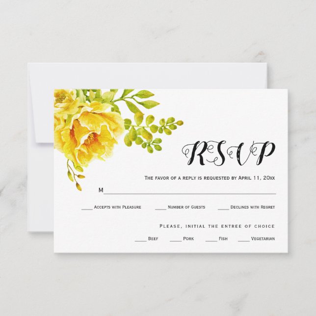 Fleurs d'aquarelle jaune mariage carte RSVP (Devant)