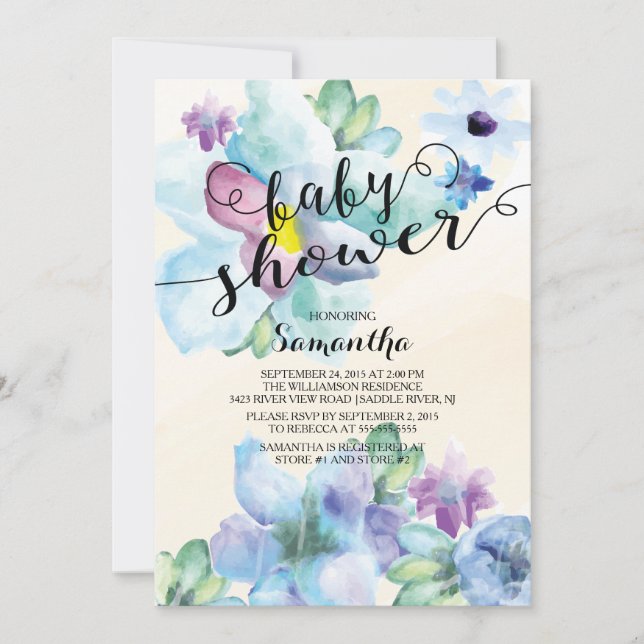 Fleurs d'aquarelle modernes Invitation Baby shower (Devant)