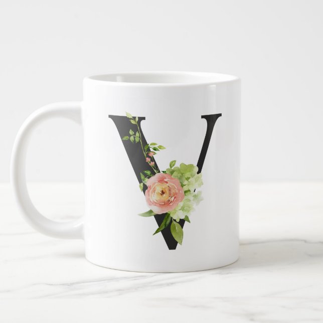 Fleurs d'aquarelle Mug initial avec la lettre V (Gauche)