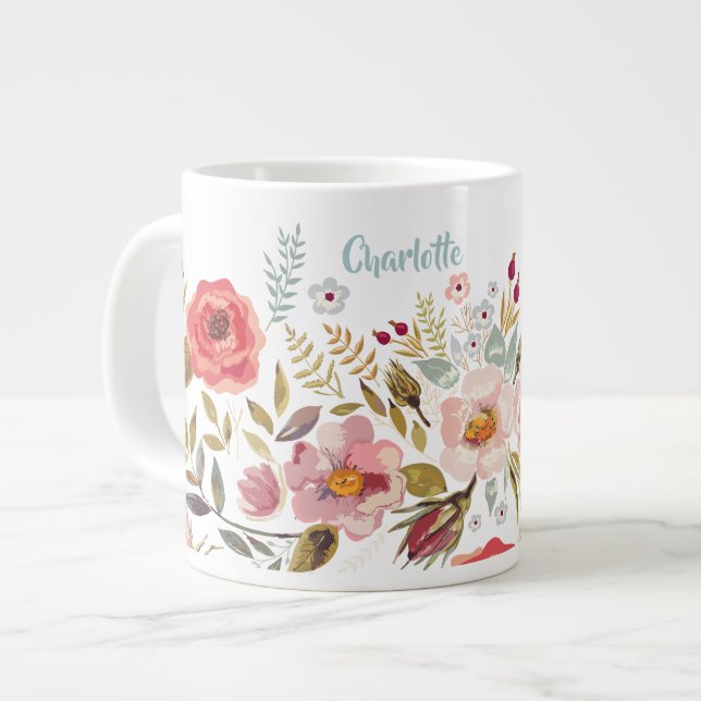 Fleurs d'aquarelle Mug Jumbo personnalisé (Devant gauche)
