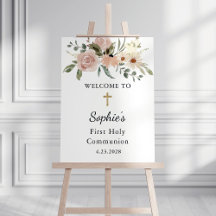 Fleurs d'aquarelle neutres Première communion Accu