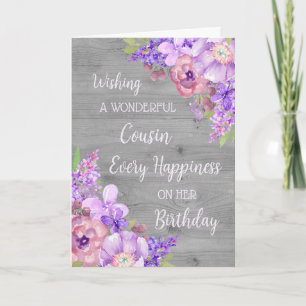 Fleurs d'aquarelle pourpre Cousin Carte d'annivers