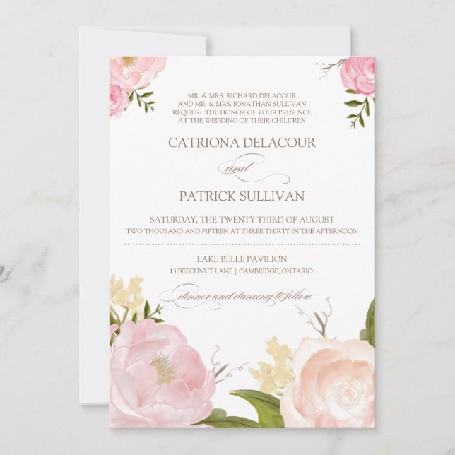 Fleurs d'aquarelle romantique Faire-part de mariag (Devant)