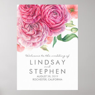 Fleurs d'aquarelle rose Affiche de bienvenue Maria