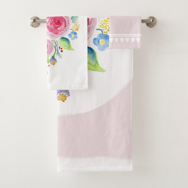Fleurs d'aquarelle rose de petite fille avec nom (En situation)