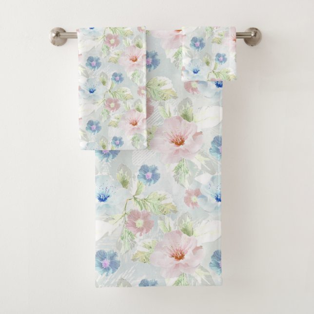 Fleurs d'aquarelle rose et bleu. (En situation)