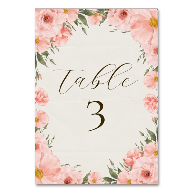 Fleurs d'aquarelle rose Mariage Numéro de table (Par défaut)