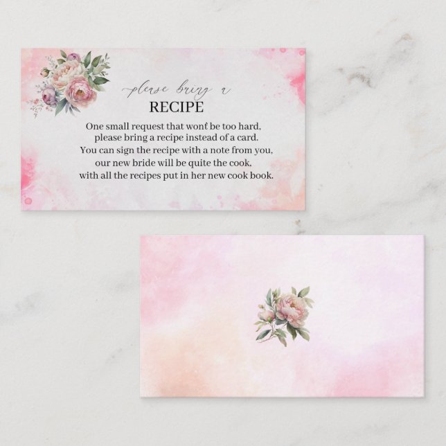 Fleurs d'aquarelle rose pâle Carte de recette (Devant / Derrière)