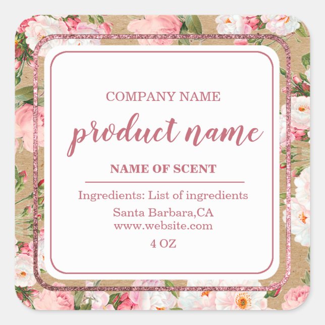 Fleurs D'Aquarelle Sur Étiquettes Papier Kraft (Devant)