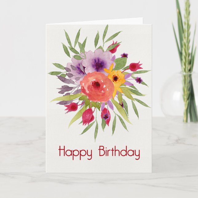 Fleurs d'aquarelle vibrantes Bonne carte d'anniver (Devant)