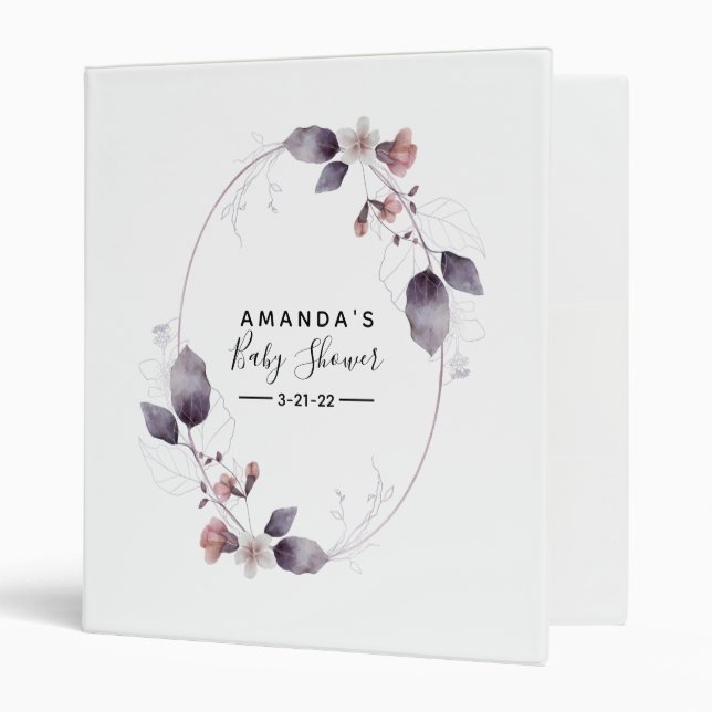 Fleurs d'aquarelle violet Baby Showe 3 Classeur de (Devant/intérieur)