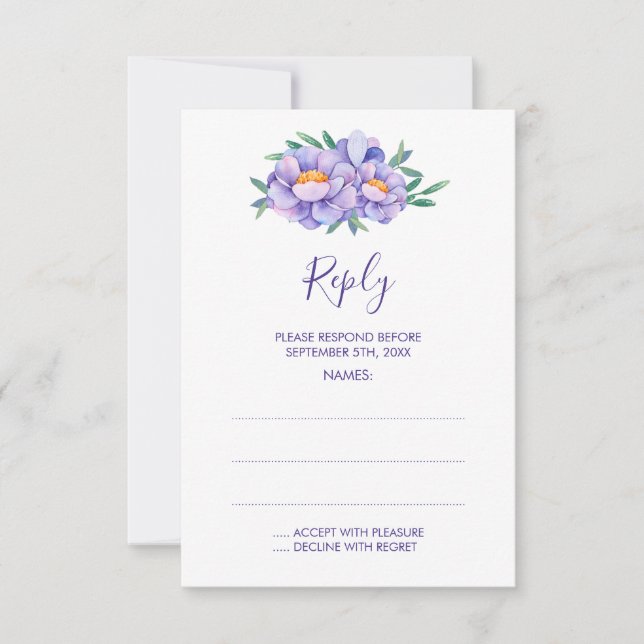 Fleurs d'aquarelle violette Cartes de réponse Mari (Devant)