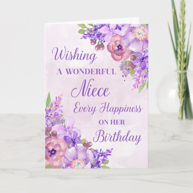 Fleurs d'aquarelle violette nièce Carte d'annivers (Devant)