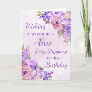 Fleurs d'aquarelle violette nièce Carte d'annivers