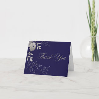 Fleurs d'argent Carte de remerciements bleu marine