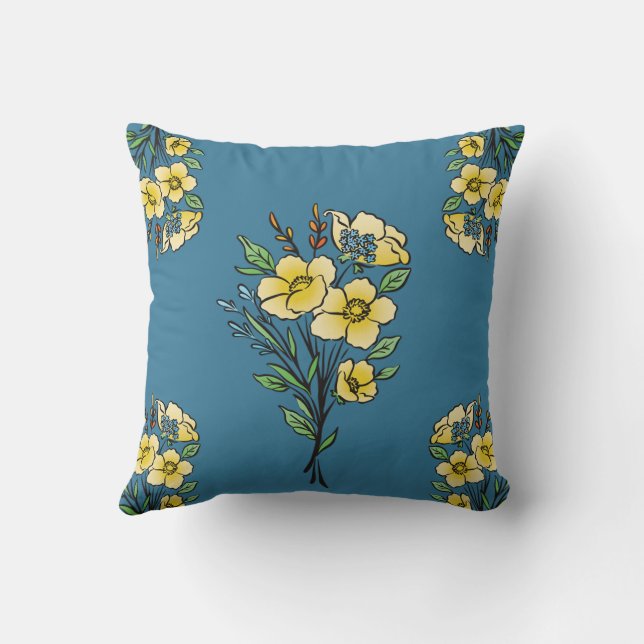 Fleurs de Bouquet Jaune Lance Oreiller (Verso)