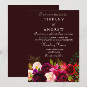 Fleurs de Bourgogne profonde Élégante invitation d